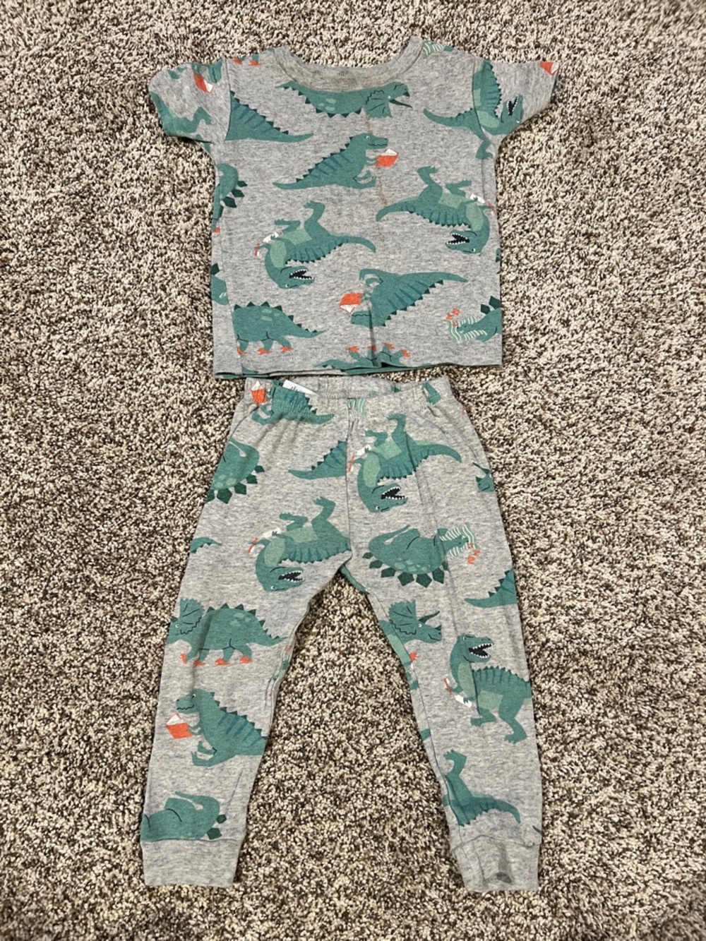 Kids Grey Dinosaur Pajama Set - Short Sleeve Top & Pants